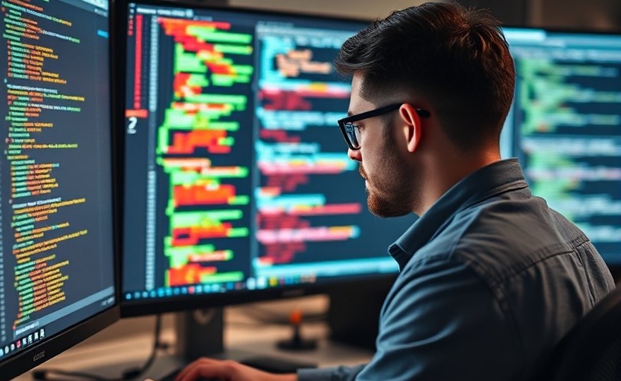 Equipo de desarrollo trabajando en el software del terminal